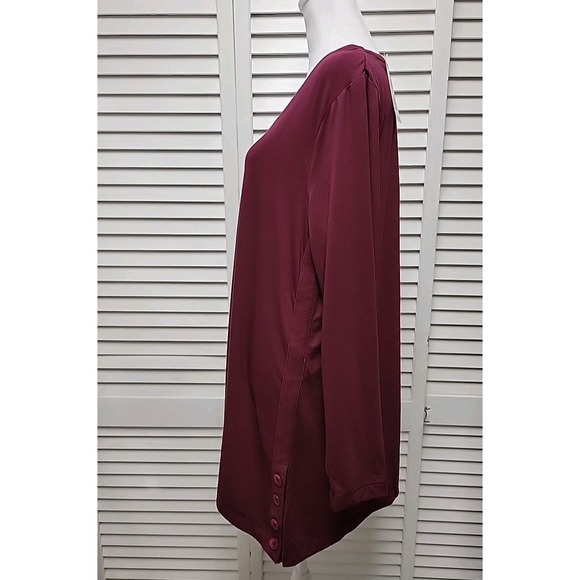Chico's dress top Womens SZ 2 US L  Burgundy Cotton Blend V-neck Long Sleeve NWT - Picture 3 of 8